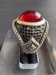 Vintage 925 Sterling Silver Red Agate & Black CZ Accents Ring Size 11.25 US