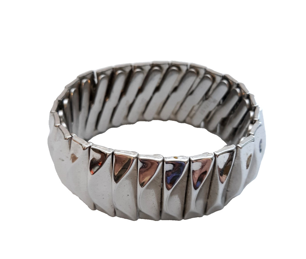 Vintage Crown Trifari Expansion Bracelet Polished Silver Tone Sleek Mod Cuff
