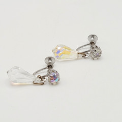 Vintage AB Crystal Faceted Teardrop Prism Drop Dangle Fancy Screw Back Earrings