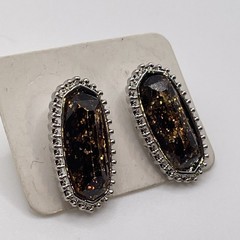 Earrings Vintage High Quality Acrylic Gem Stone Silver Tone Metal Stud Jewelry