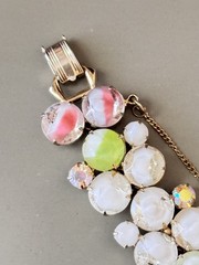 Vintage Signed HOBE’ Bracelet & Earring Set, White & Pink Givre Glass Stones