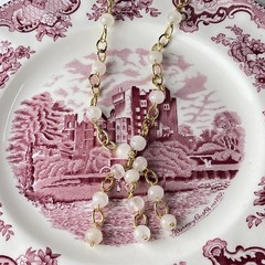 Vintage Glass Bead Necklace – Gold Tone Chain – 26” – Tassel Pendant – Boho Chic