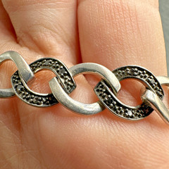 Vtg Alternating Sterling Silver & Marcasite Link Bracelet ~7” 15.7g 9mm Box Lock