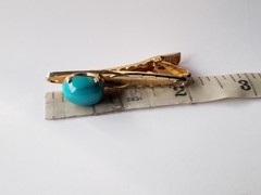 Vintage Matching Set Cufflinks, Tie Bar & Tack Gold Tone W Faux Turquoise Stones