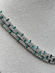 Vintage Necklace Green & Clear Rhinestone Art Deco Style 16.5” Choker