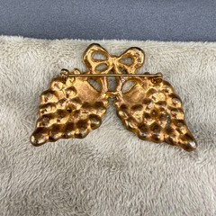 Vintage Pot Metal Rhinestone Brooch Pink Grapes Flowers Bow Gold Tone READ