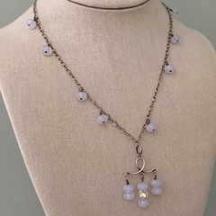 Vintage 925 Sterling Silver Purple AB Crystal Beaded Chandelier Dangle Necklace