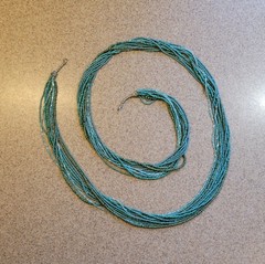 Southwestern 10 Strand Green Blue Seed Bead Beaded 46in Necklace Vintage