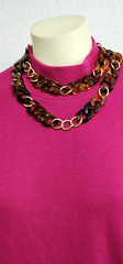 PREMIER DESIGN women necklace acrylic and metal links brown leopard 40” long