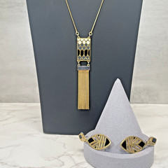 Foxy Made in Canada Gold Tone Multi Color Enamel & Fringe Pendant & Earrings Set