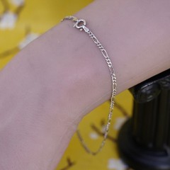 9.5” 3mm, Vintage two tone gold over sterling silver anklet, 925 figaro chain