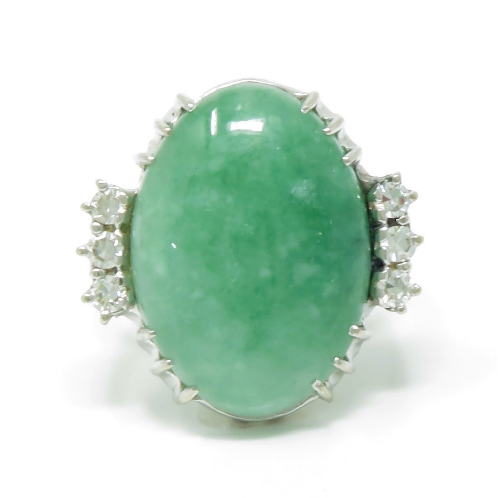NYJEWEL Italy 18k White Gold Jade & Diamond Ring