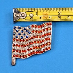 Rhinestone 1.5″ Brooch Pin Flag American USA Red White Blue Silver Tone Vintage