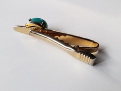 Vintage Matching Set Cufflinks, Tie Bar & Tack Gold Tone W Faux Turquoise Stones