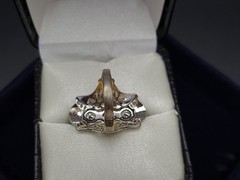 Vintage 14KT GE Art Deco Filigree Glass Stone Ring Size 6.5