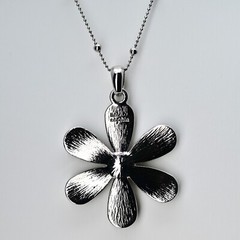 LIA SOPHIA Original Vintage Signed Abalone Flower Lily Pendant Silver Necklace