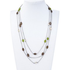 Vintage Sterling Silver Peridot Smoky Quartz Citrine Layered Necklace 17″-19″