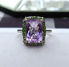 NEW SIGNED HT STERLING SILVER TOURMALINE CHROME DIOPSIDE GEMSTONE RING SIZE 9.5