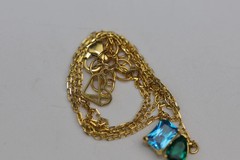Blue Green Square and Teardrop Gemstone Pendant Necklace Vermeil Sterling Silver