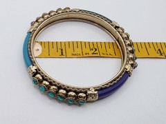 Vintage Metal, Plastic & Rhinestone Bangle Bracelet Blues & Greens