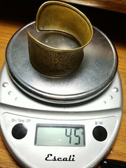 Antique 1920s Wide Brass Bangle Bracelet, One Size Fits All. Excellent cond.