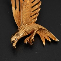 Large Vintage Americana Gold-Tone Eagle Brooch 2.5in Rhinestone Eye Bird Pin