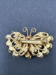 Vintage Red Rhinestone Butterfly Brooch J42