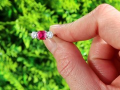 Antique 0.60Ct Burmese Ruby and 0.66Ct Diamond Platinum Trilogy Ring Circa 1915