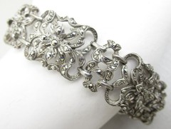 ELEGANT VINTAGE 835 SILVER MARCASITE FLOWER LINK PIERCE CUT BRACELET – GERMANY