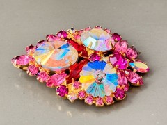 Vtg Verified BOOK SET JULIANA AB Pink Rivoli Brooch/Pend Earring Set