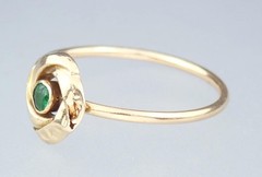 Dainty Antique Edwardian Solid 15k Gold Green Paste Floral Flower Ring – Sz 6.25