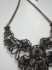 Vintage Style Bronze Filigree Floral Bib Necklace Statement Boho Cottagecore