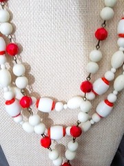 Vintage Glass Bead Lot of 2 Spring Ring Closure Red White Round 18