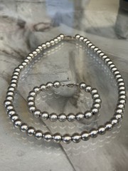 Vintage Sterling Silver Ball Beaded Necklace & Bracelet
