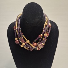 Casual Corner Multi Strand Wood Wooden Beaded Necklace Vtg Beautiful Colors