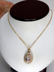 Vintage CZ Layered Teardrop Pendant Gold Tone Necklace 17″ Chain