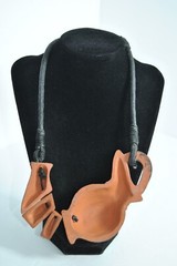 Unique Vintage Terracotta Clay Pottery Choker Necklace on Black 17 inch Cord