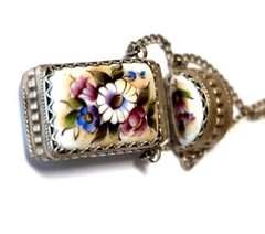 Vintage Enamel Hand Painted Russia Finift Jewelry Necklace-Locket 3 Variation#73