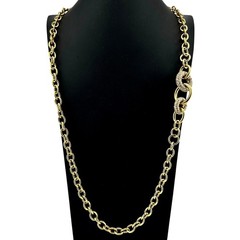 Ann Taylor Chunky Rhinestone Links Gold Tone Extra Long Statement 30″ Necklace