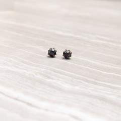 Vintage Stud Earrings Dark Reflective Gem & Gold Tone – Small