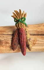 Autumn Fall Harvest Thanksgiving Resin 3½” Brooch Pin 3 EARS FLINT Calico CORN