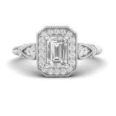 Emerald Cut Lab Created Diamond Art Deco Style Wedding Ring 14k White Gold FN