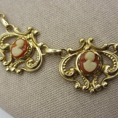 Vintage Cameo Necklace Victorian Revival Gold Tone 16 Inch