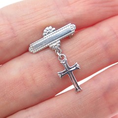 MARATHON 925 Sterling Silver Antique Art Deco Cross Medal Pin Brooch