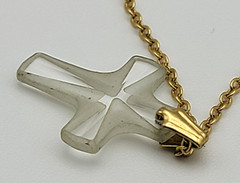 Vintage Gold Tone Chain Clear Glass Cross Necklace 18 Inch Spring Ring Clasp