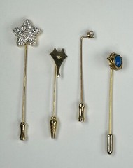 Bundle of 4 Lapel Stick Pins 1/20 12K GF Gold Tone Faux Stones Accessory Jewelry