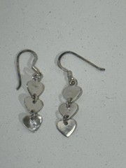 925 Sterling Silver Triple 3 Heart Dangle Drop Hook Earrings