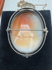 Antique fine Art Nouveau Lady locket jewelry lot Lg cameo Art Deco necklace doll