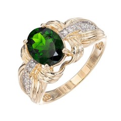 Vintage 2.30ct Top Gem Fine Green Tourmaline 14k Full Cut Diamond Ring Size 7