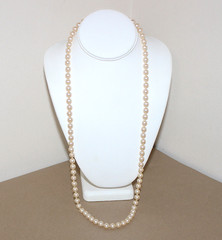 Vtg Knotted Faux Pearl Necklace 30″ REAL DIAMONDS in Clasp-50’s High End Costume